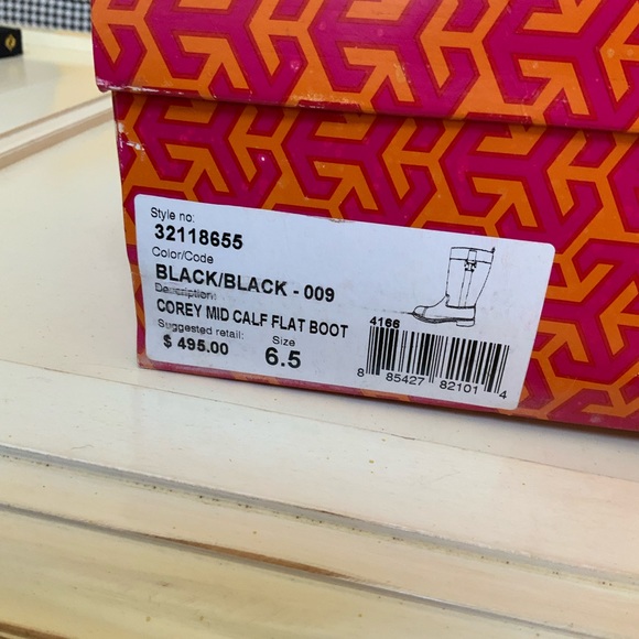 BEAUTIFUL TORY BURCH BLACK COREY MID CALF FLAT LEATHER SUEDE BOOTS SIZE 6.5 - Picture 13 of 16